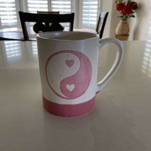 YING & YANG HEARTS Pink & White COFFEE MUG Speckled NWT